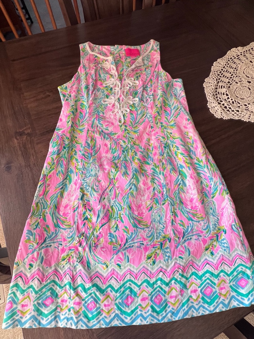 Lilly Pulitzer Sleeveless Pink Green Dress Size 12 Resort Shift Dress EUC